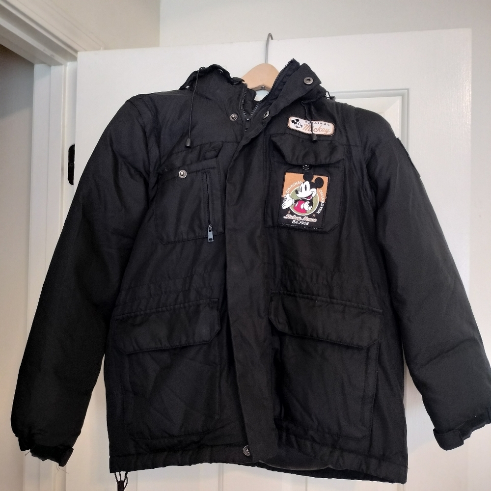 Disney Thick Puffer Black Coat With Mickey Patch Size Childs Large